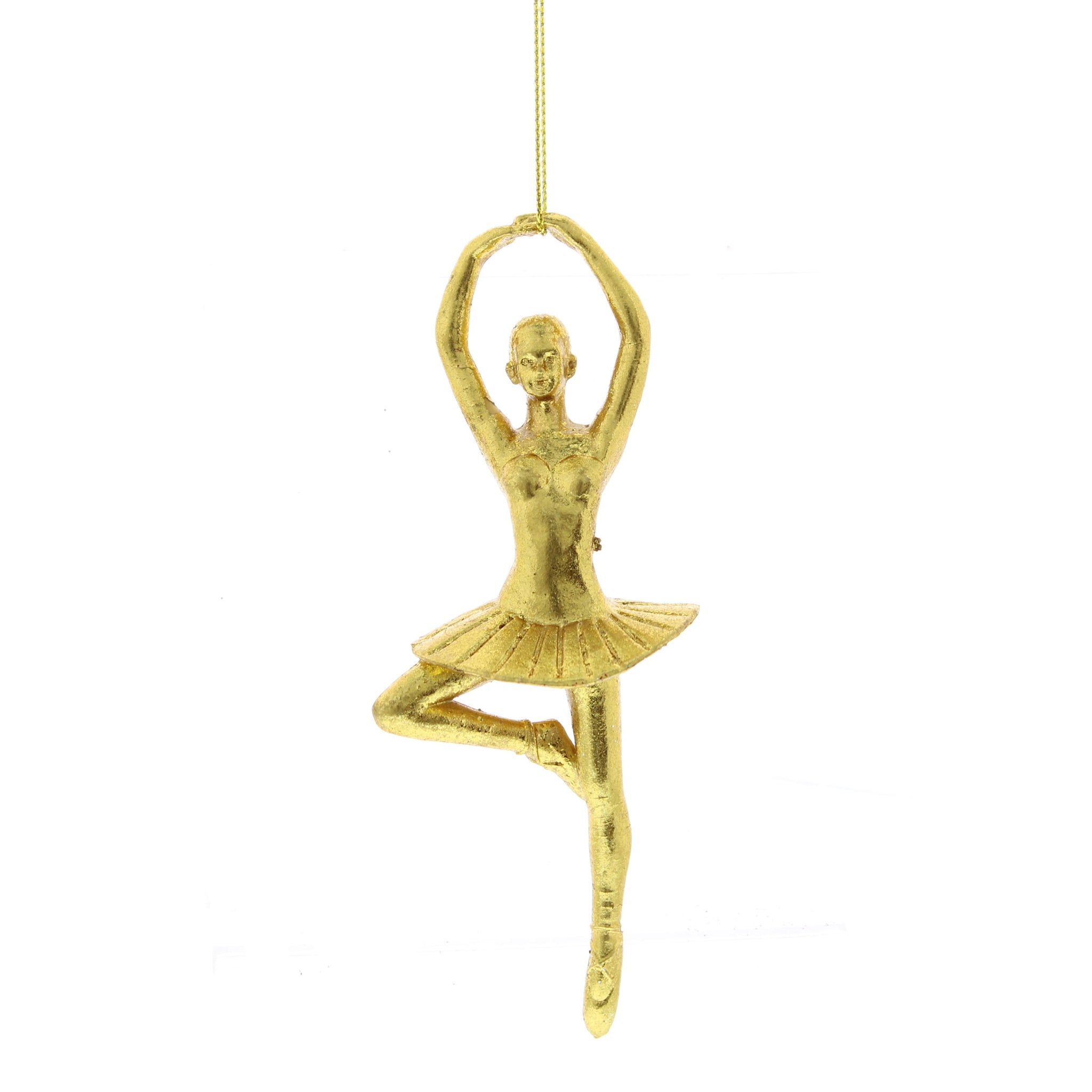 13cm antique gold ballerina in a pirouette pose - hanging decoration