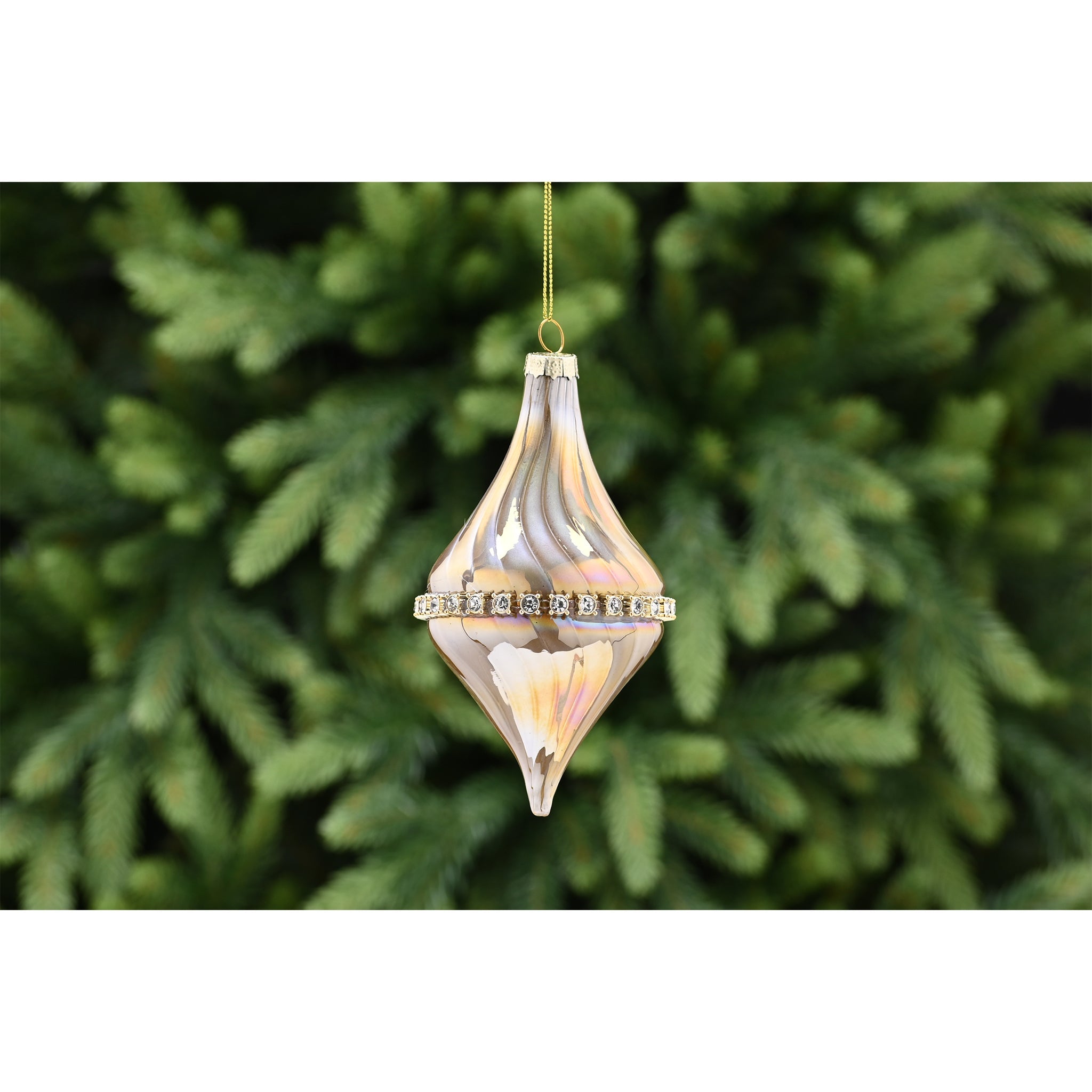 13cm gold glass drop with jewelled centre