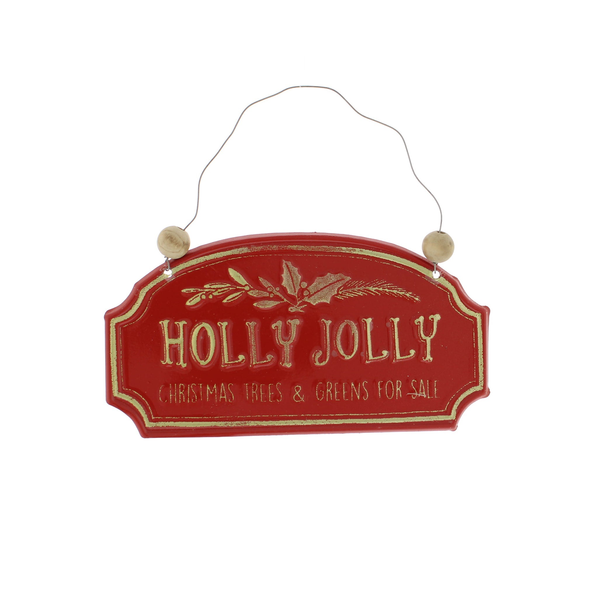 16cm red/gold metal HOLLY JOLLY sign