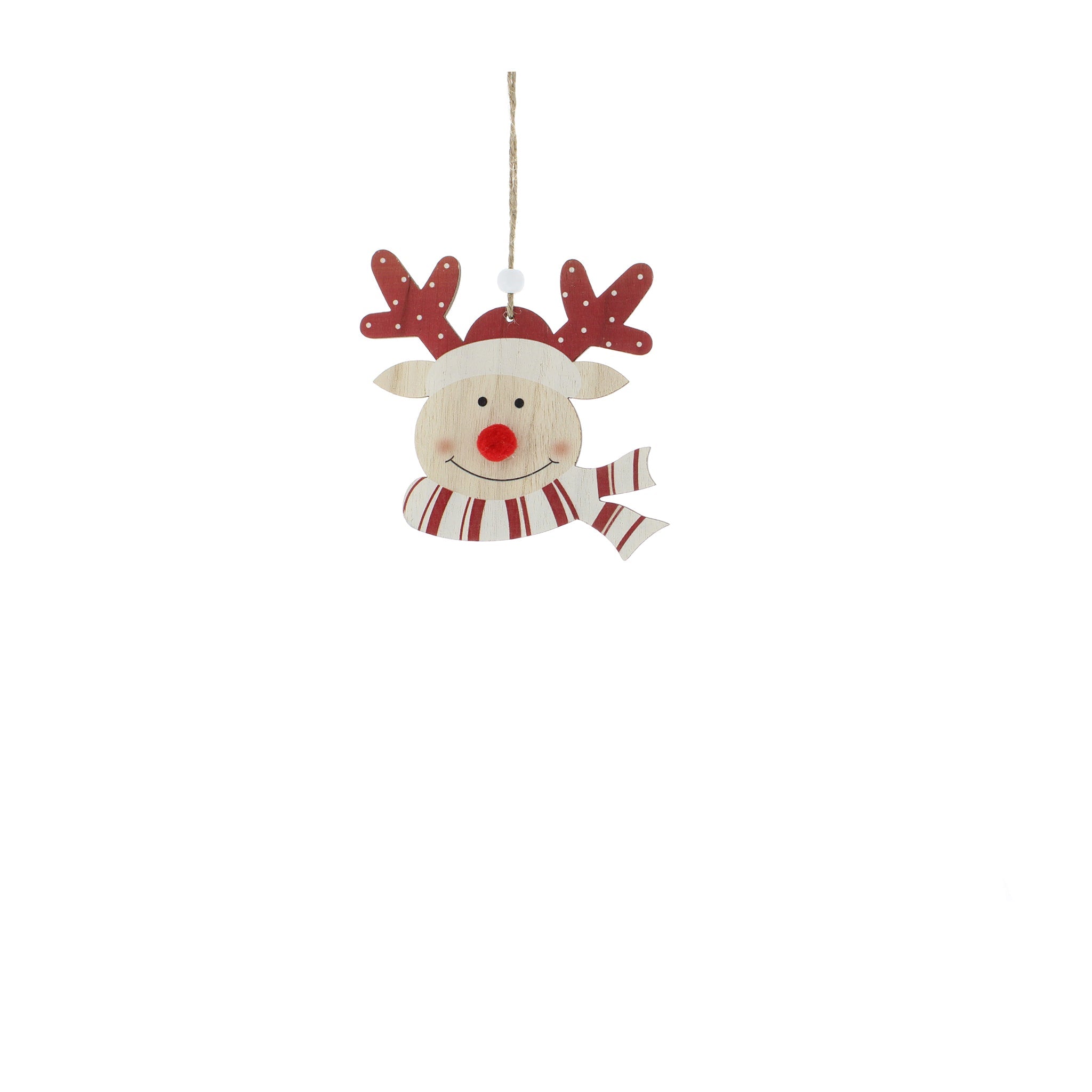 11cm hanging red/white wooden jolly reindeer