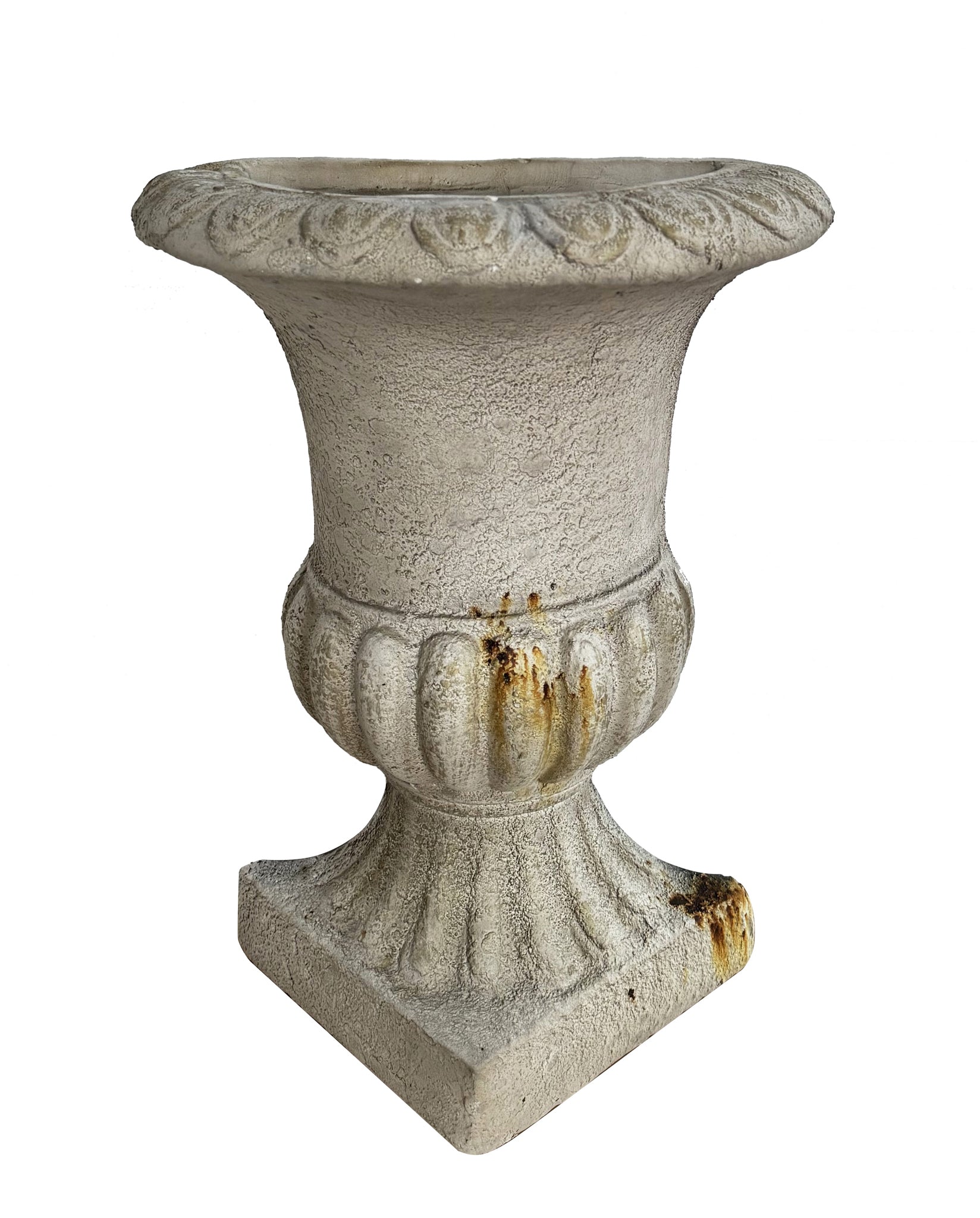 45cm vintage white distressed flower garden half wall pot with gold rust colouring