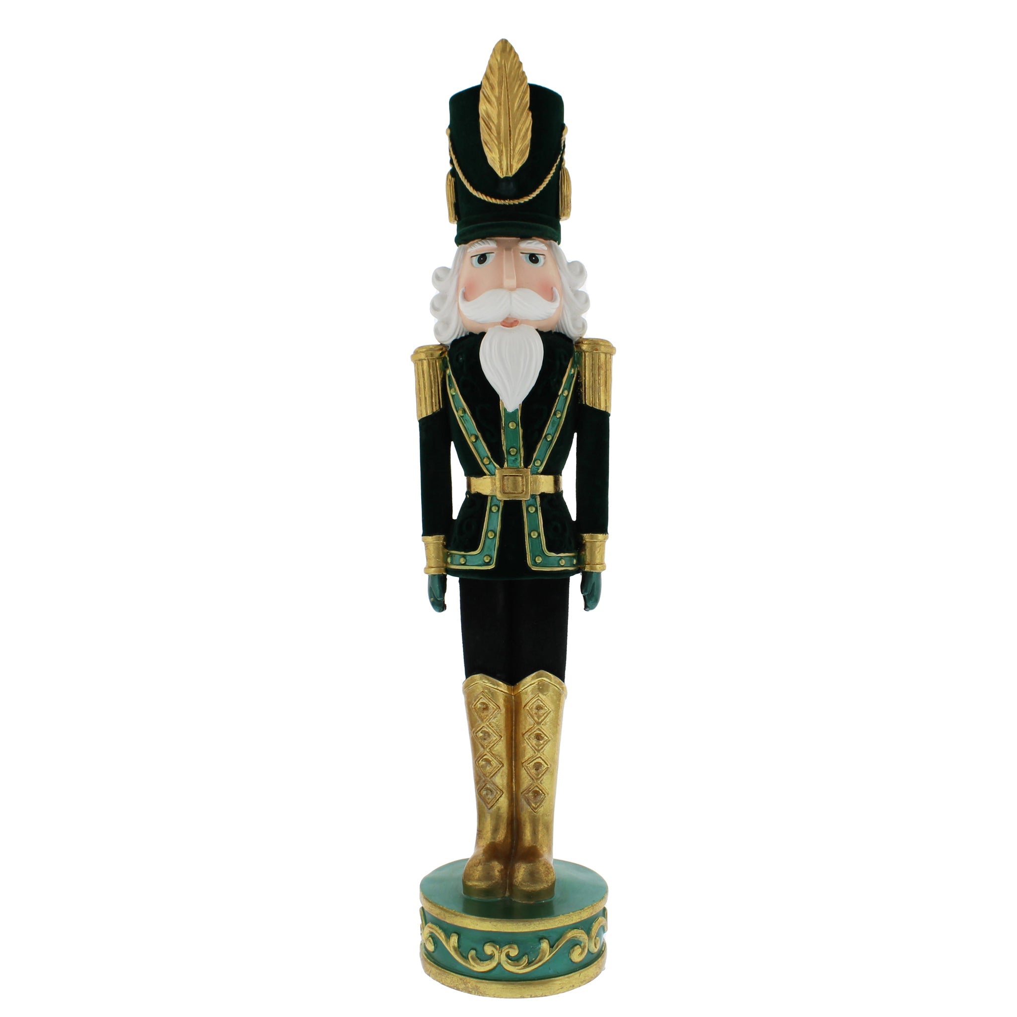 43cm green and gold flocked nutcracker table top decoration