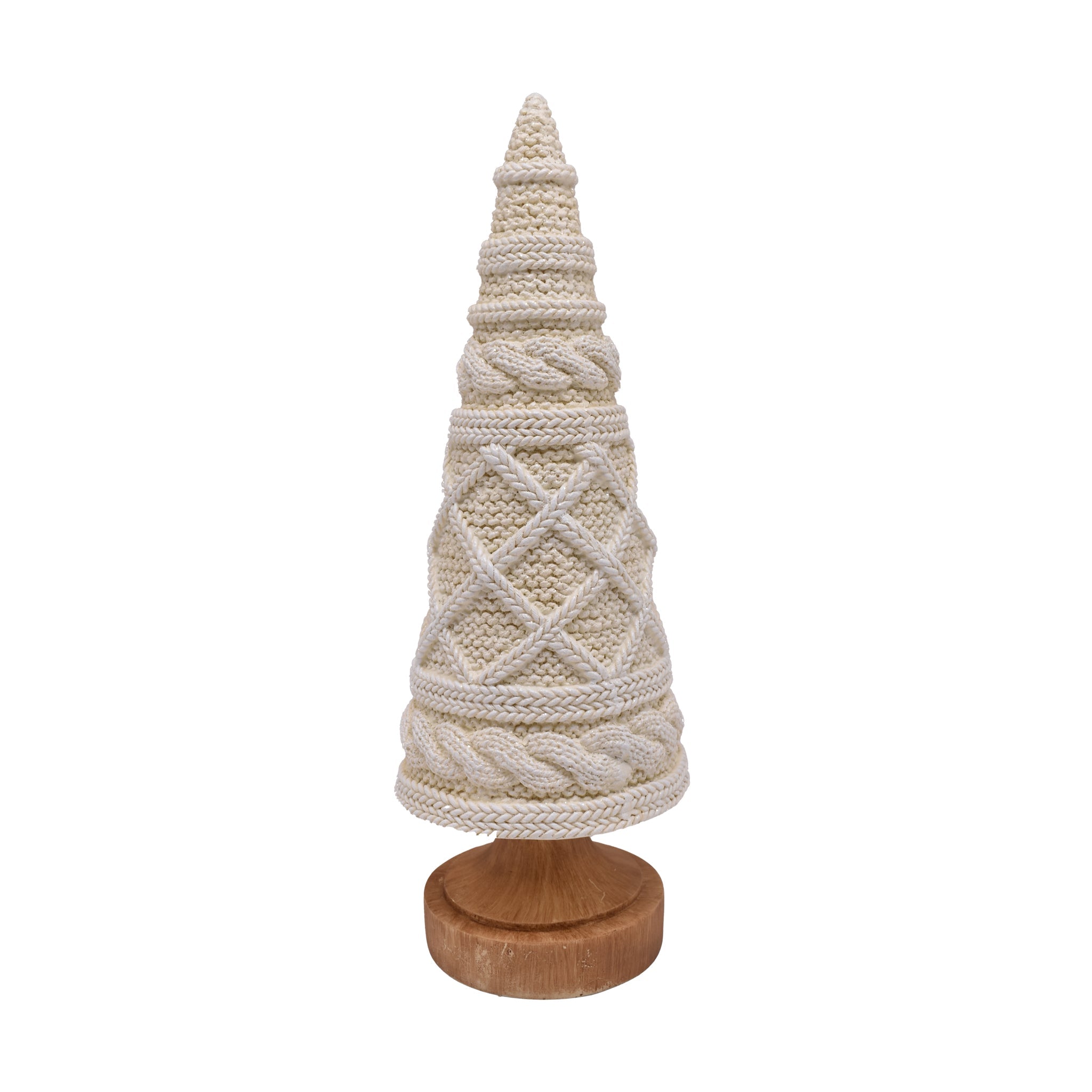 38cm polyresin white christmas tree with knit affect table top decoration