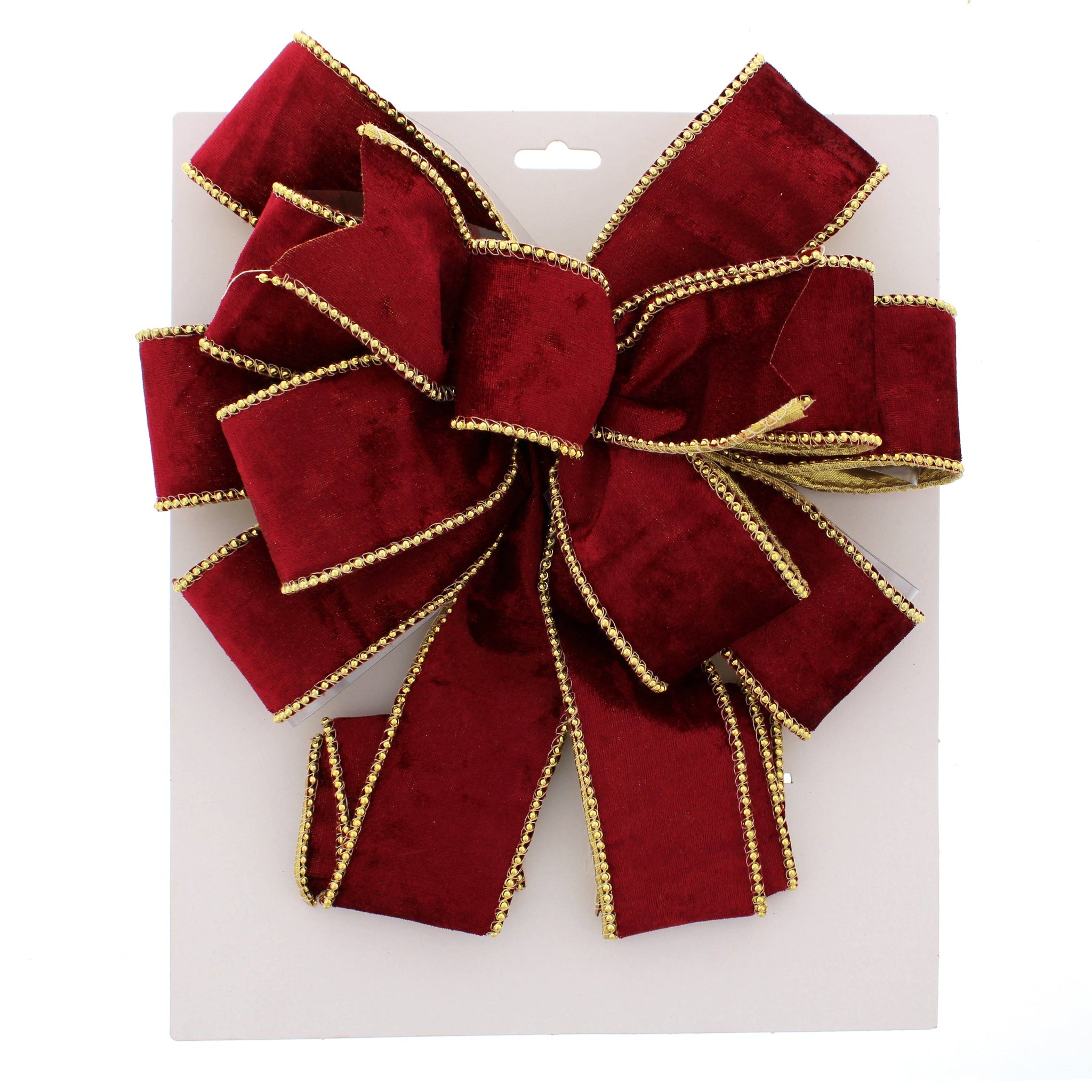 78cm burgundy velvet bow with gold edging tree topper