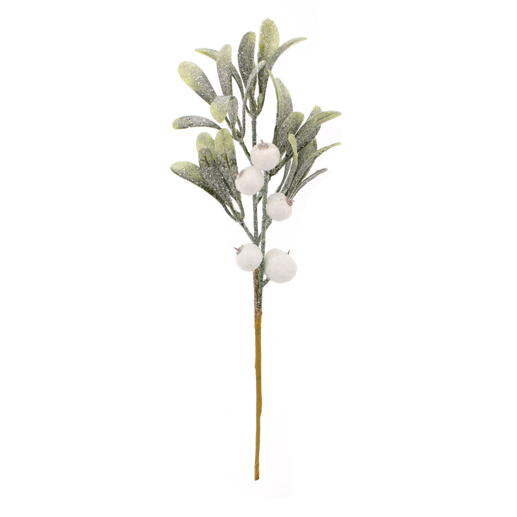 25cm frosted mistletoe with white berries pick