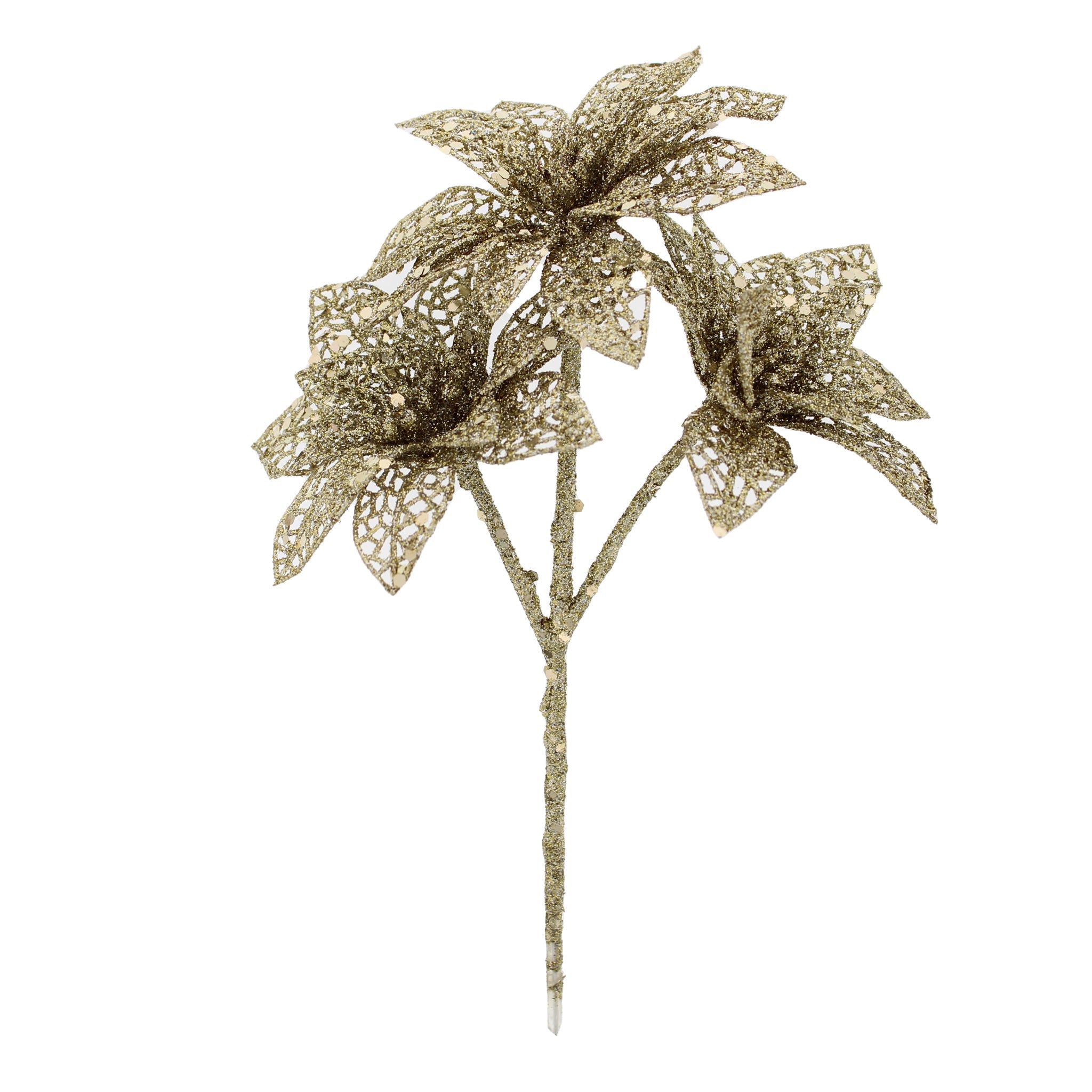 22cm champagne gold foil poinsettia pick