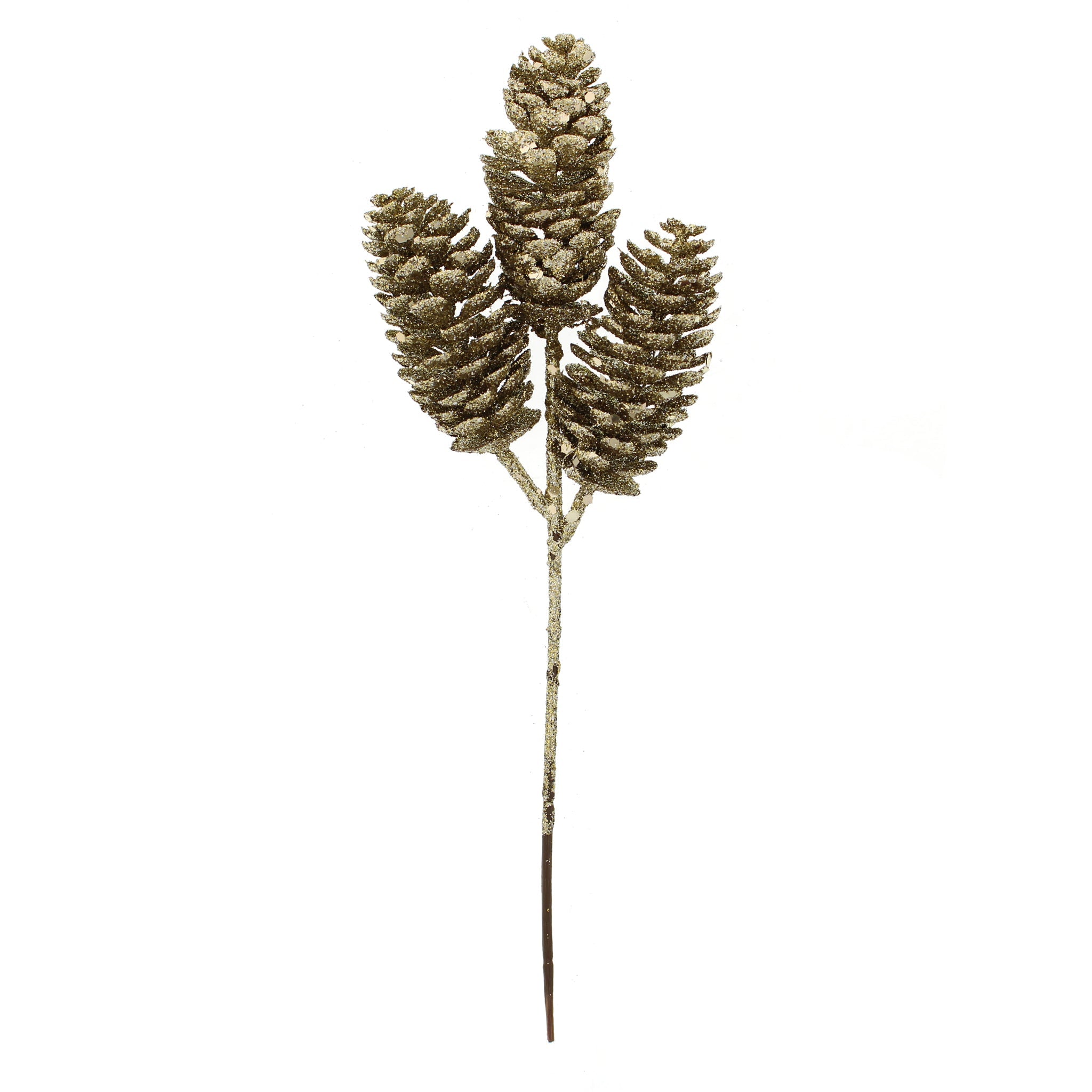 26cm champagne gold glitter triple pine cone pick