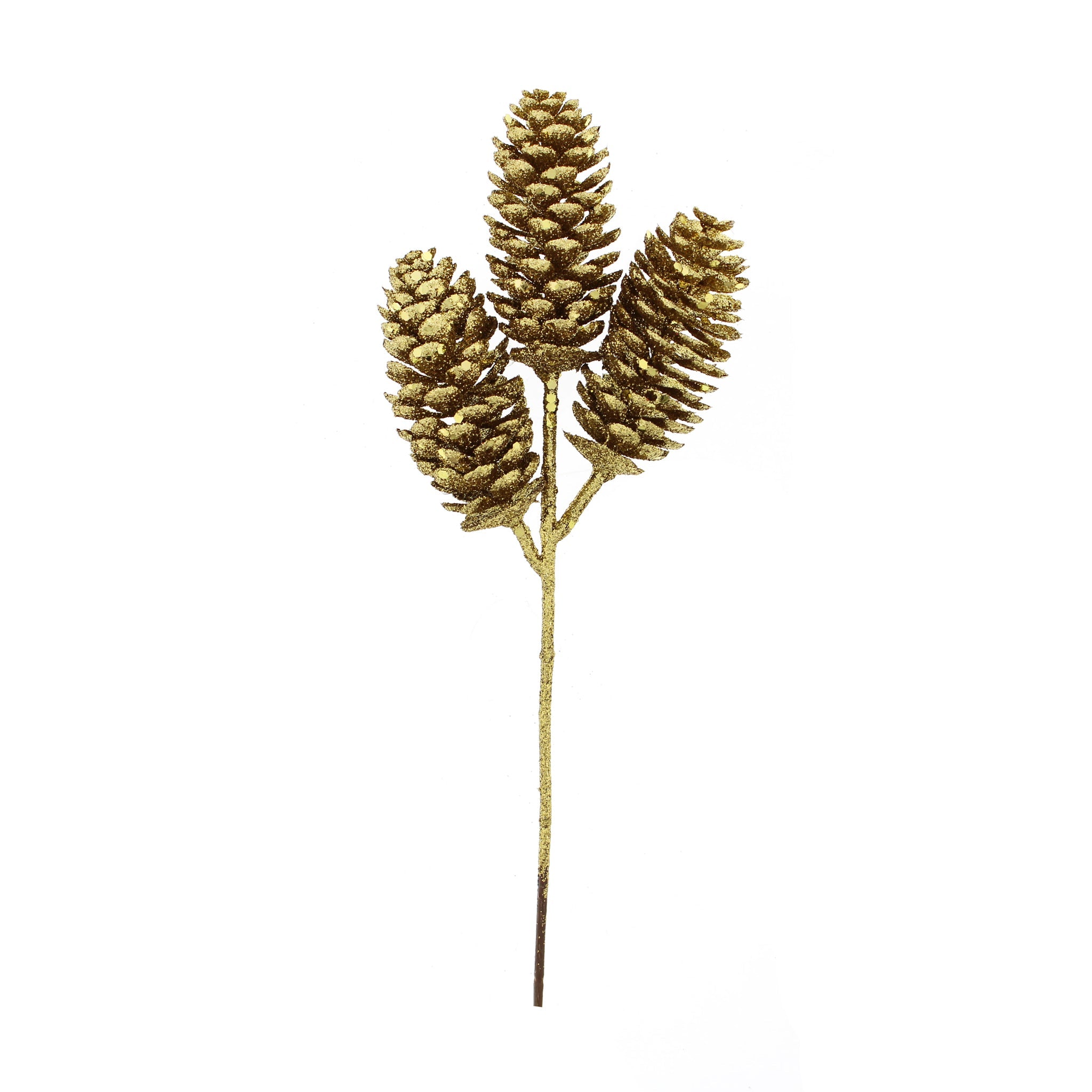 26cm classic gold glitter triple pine cone pick
