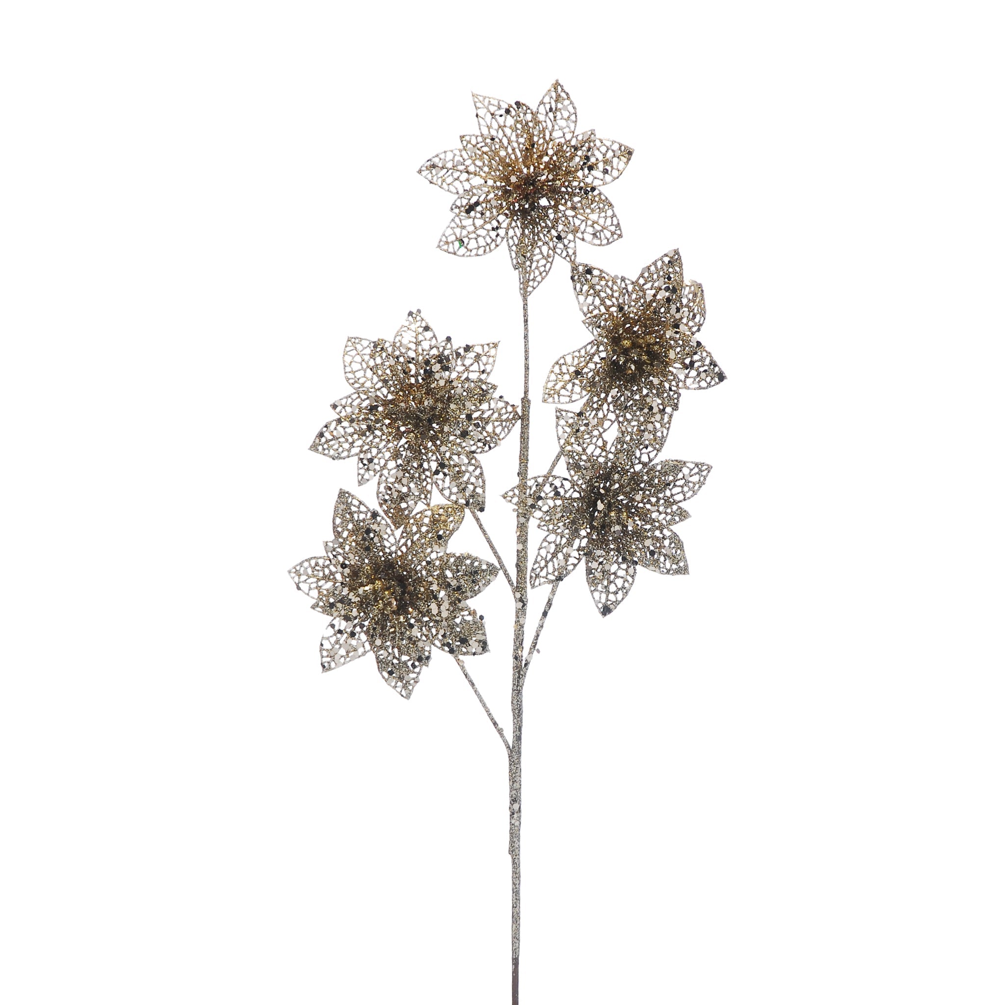 61cm 5 headed champagne gold glitter poinsettia stem