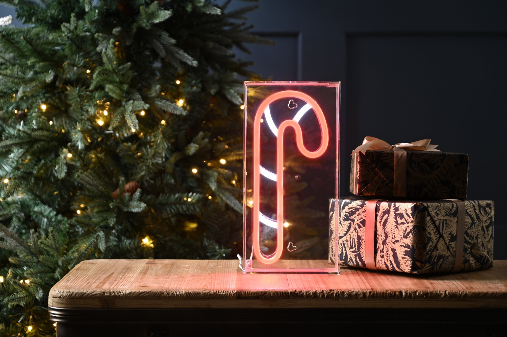 15cm x 30cm neon flex candy cane sign - 80 static white and red led - lead length 3m - clear cable - transformer rating ip20/5v/5va - indoor only