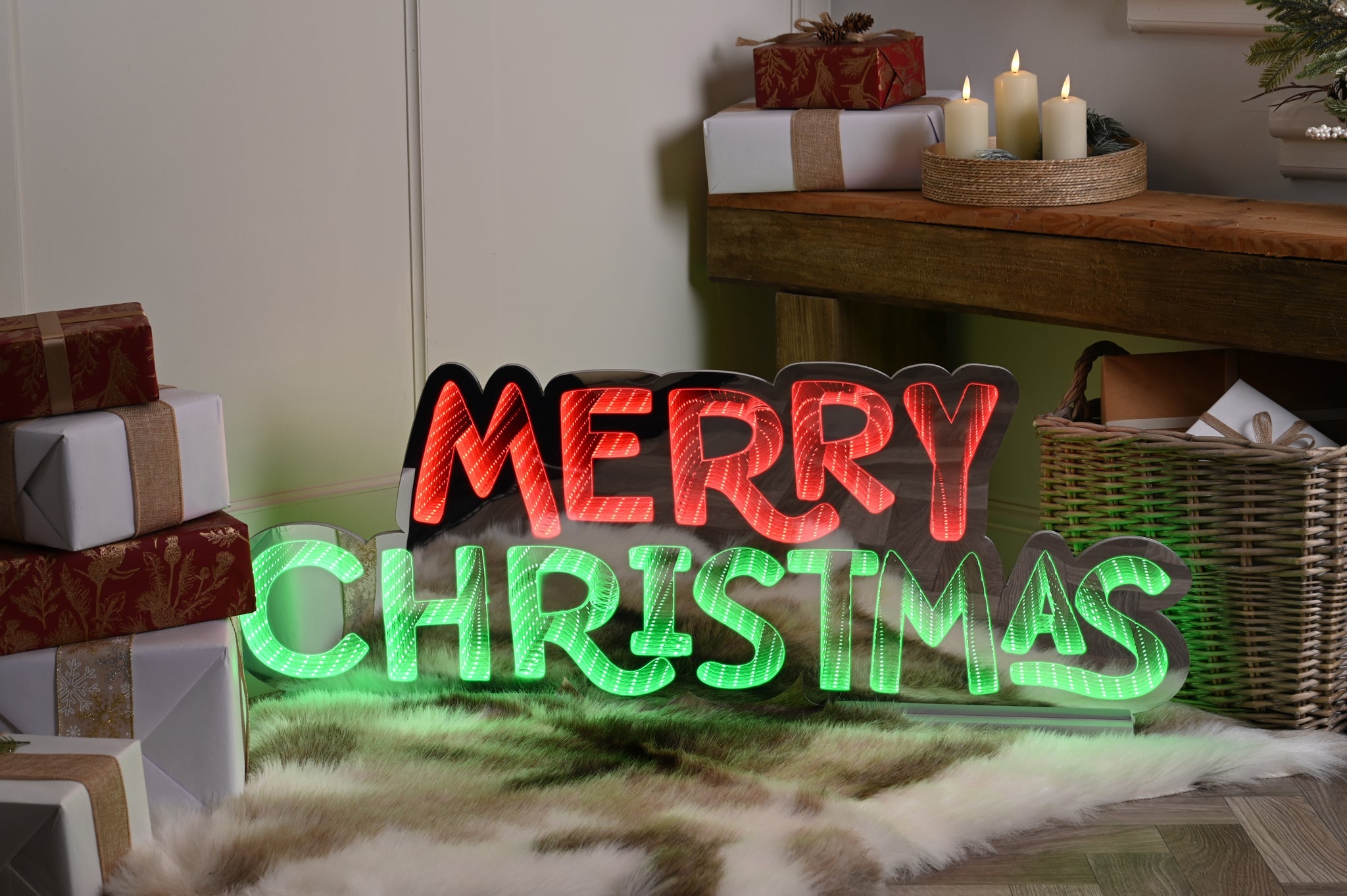 100cm infinity MERRY CHRISTMAS - red and green led