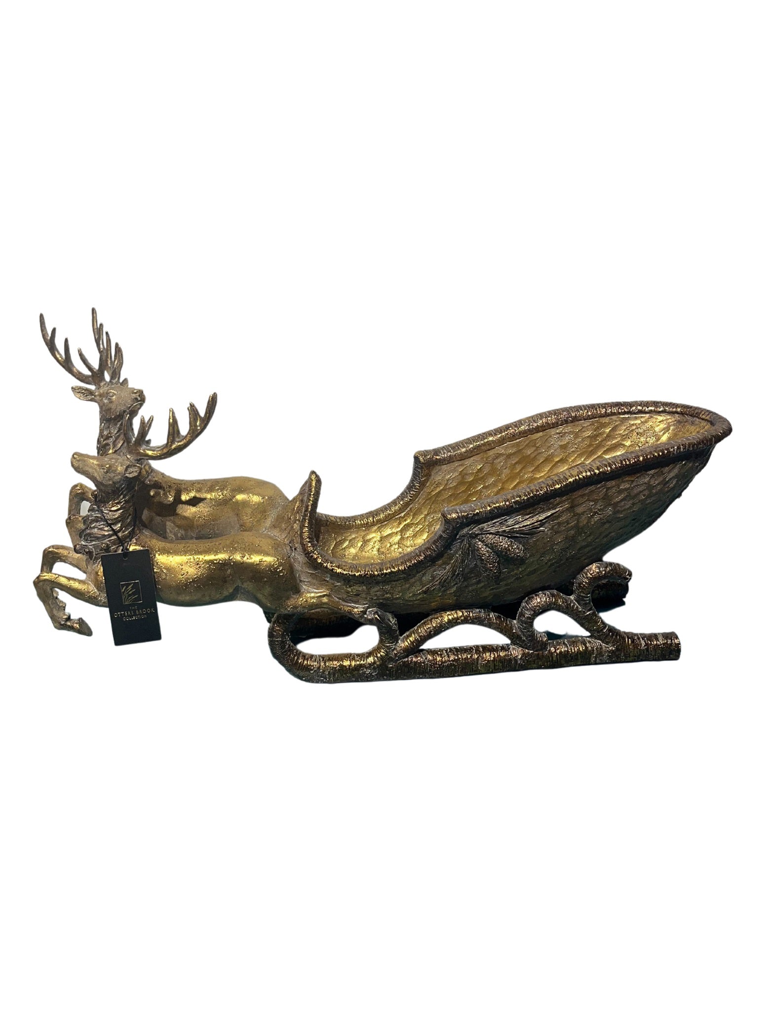 65cm antique gold resin sleigh and two deer's