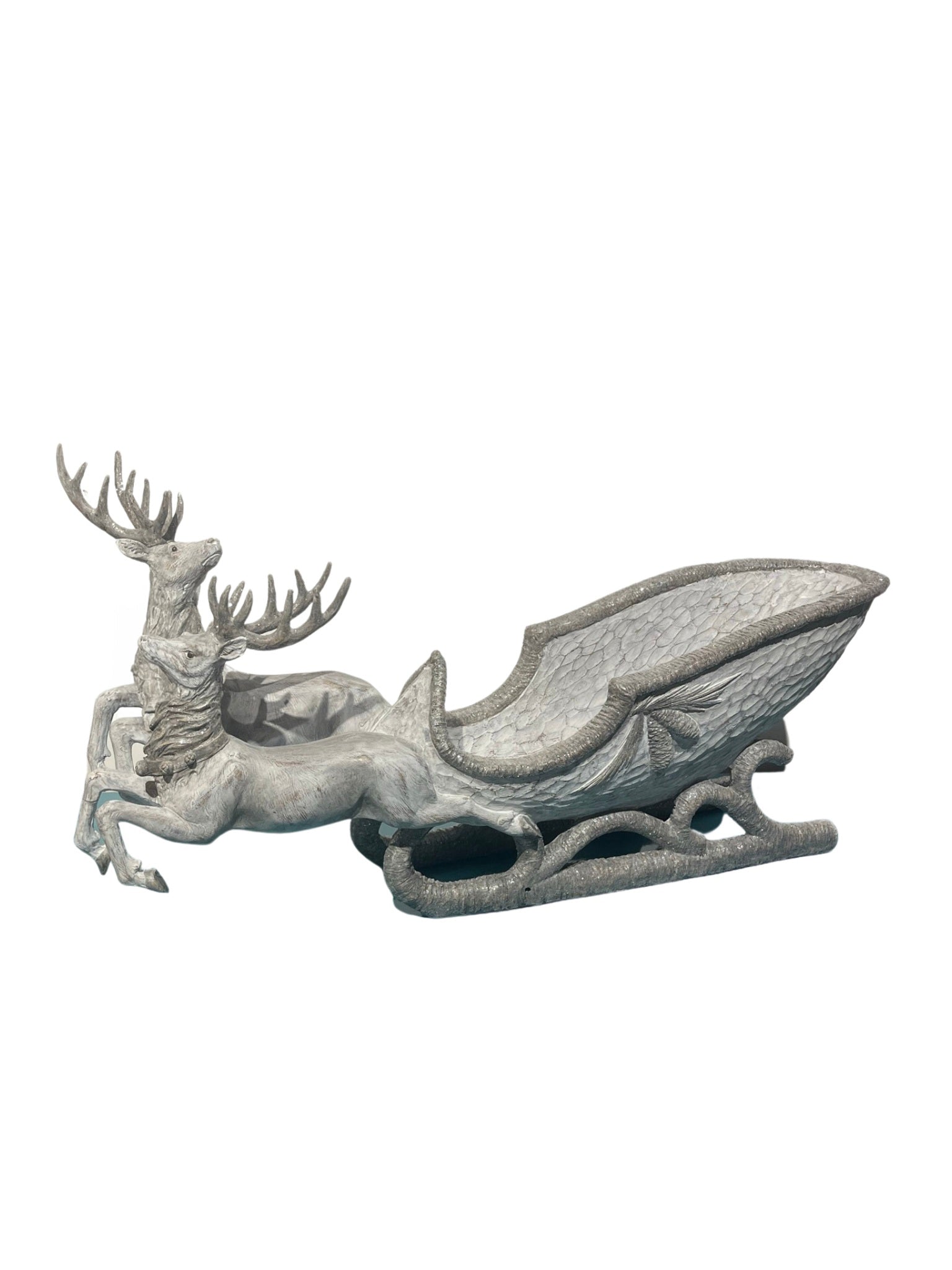 65cm antique grey resin sleigh and two deer's