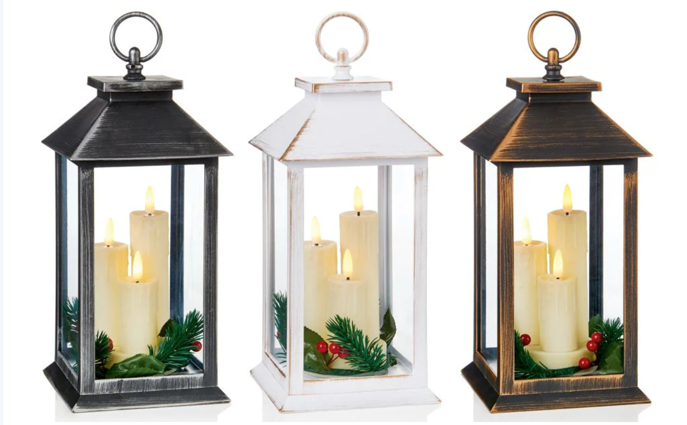 27cm Triple Flkbrt Lntrn 3 Asst AntiqueCopper-Slv-Wht