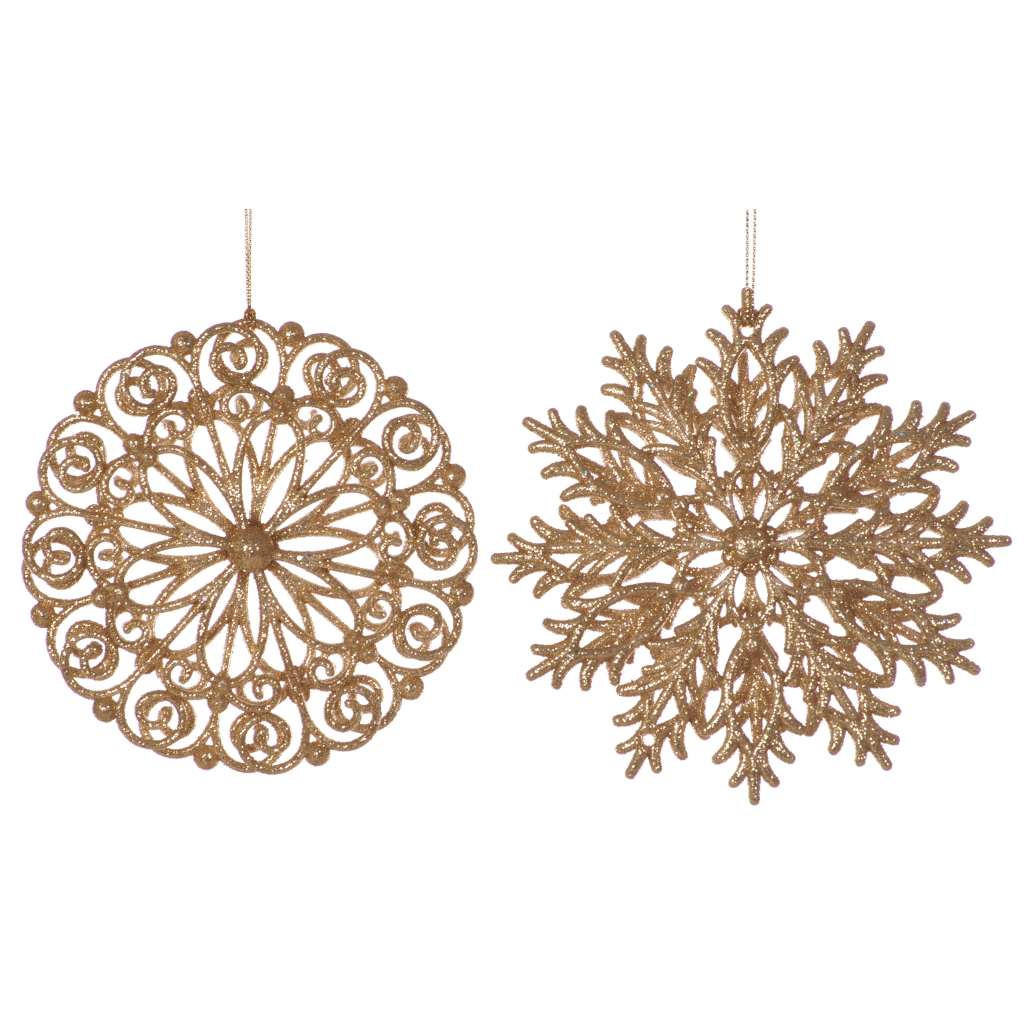 12cm 2 asstd glitter snowflake - gold