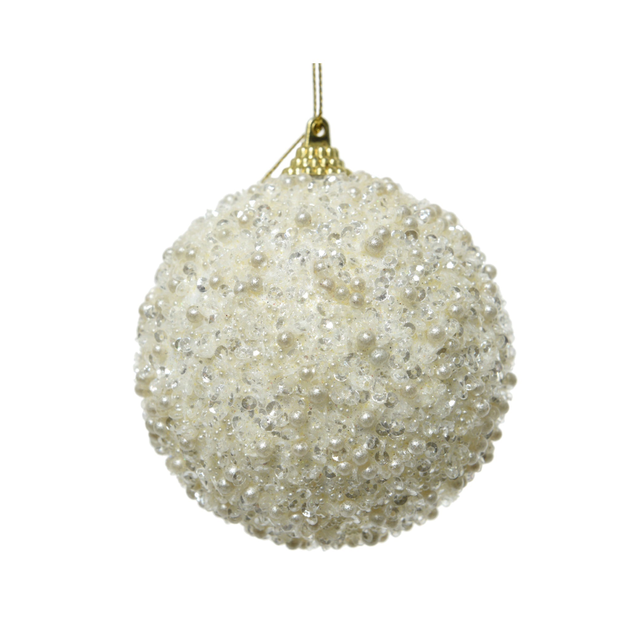 Bauble foam glitter, white dots - wool white