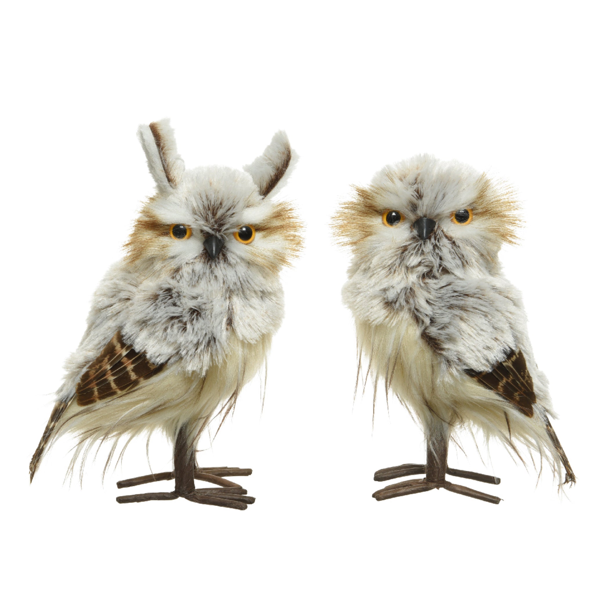 Owl polyester feathers 2ass  brown/colour(s) - L.8cm x W.10cm x H.15cm