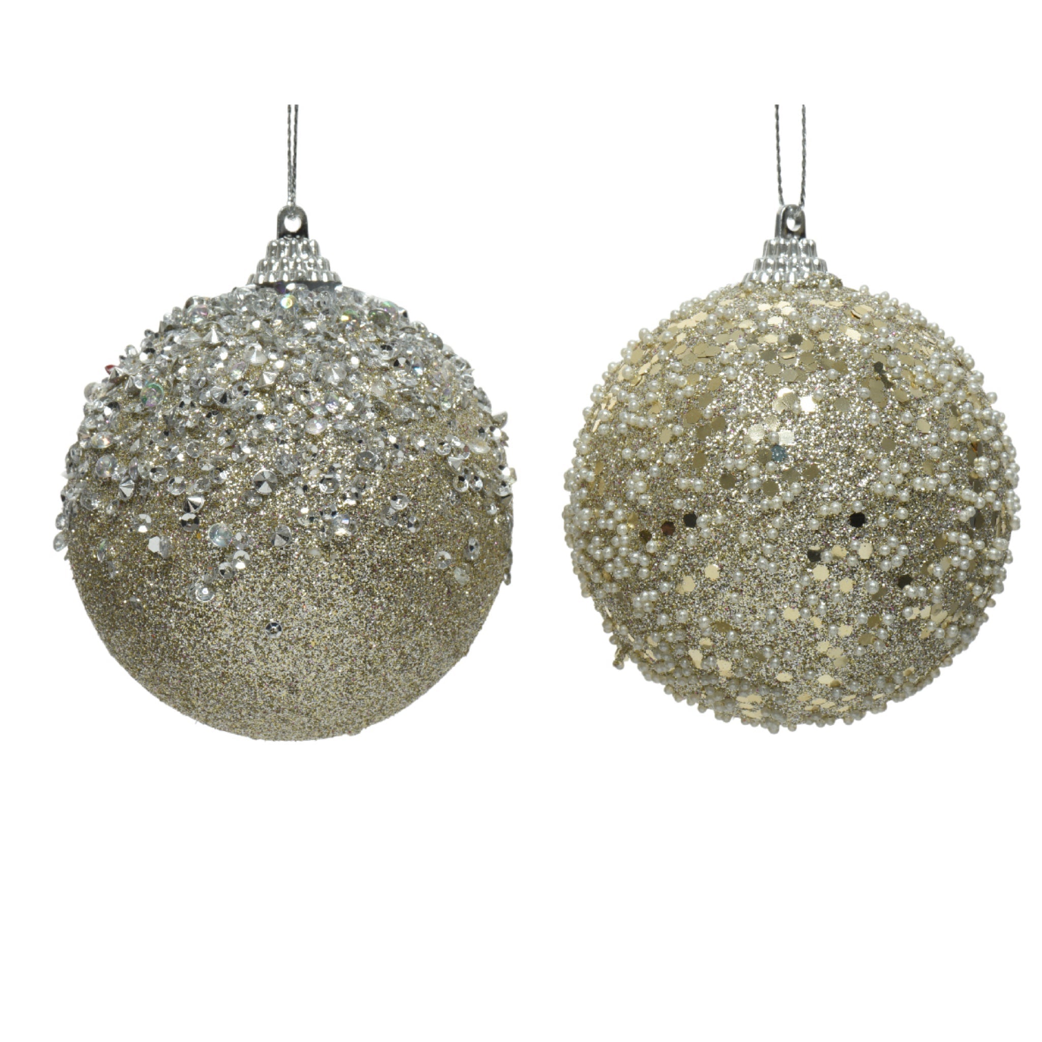 Bauble foam glitter, beads, diamonds 2ass - champagne