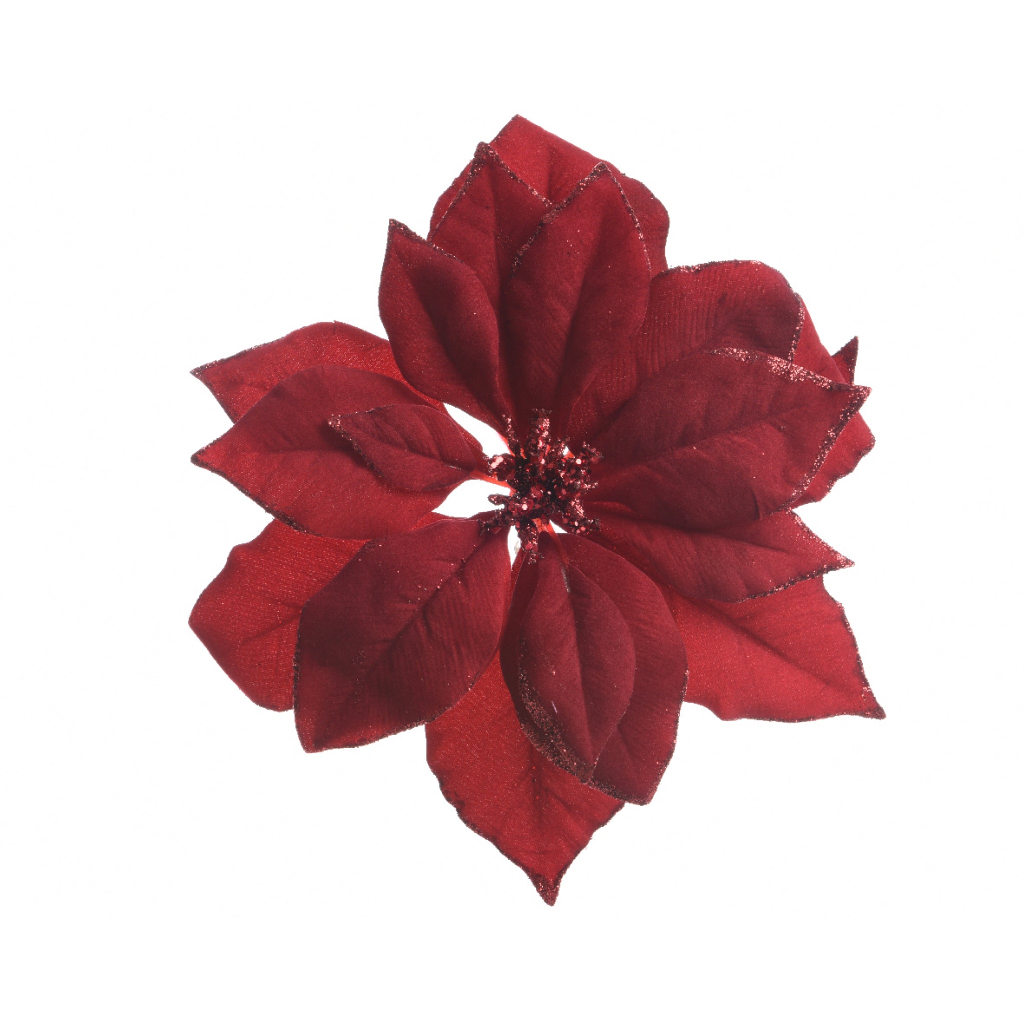Poinsettia poinsettia on clip polyester on clip with glitter edges - burgundy