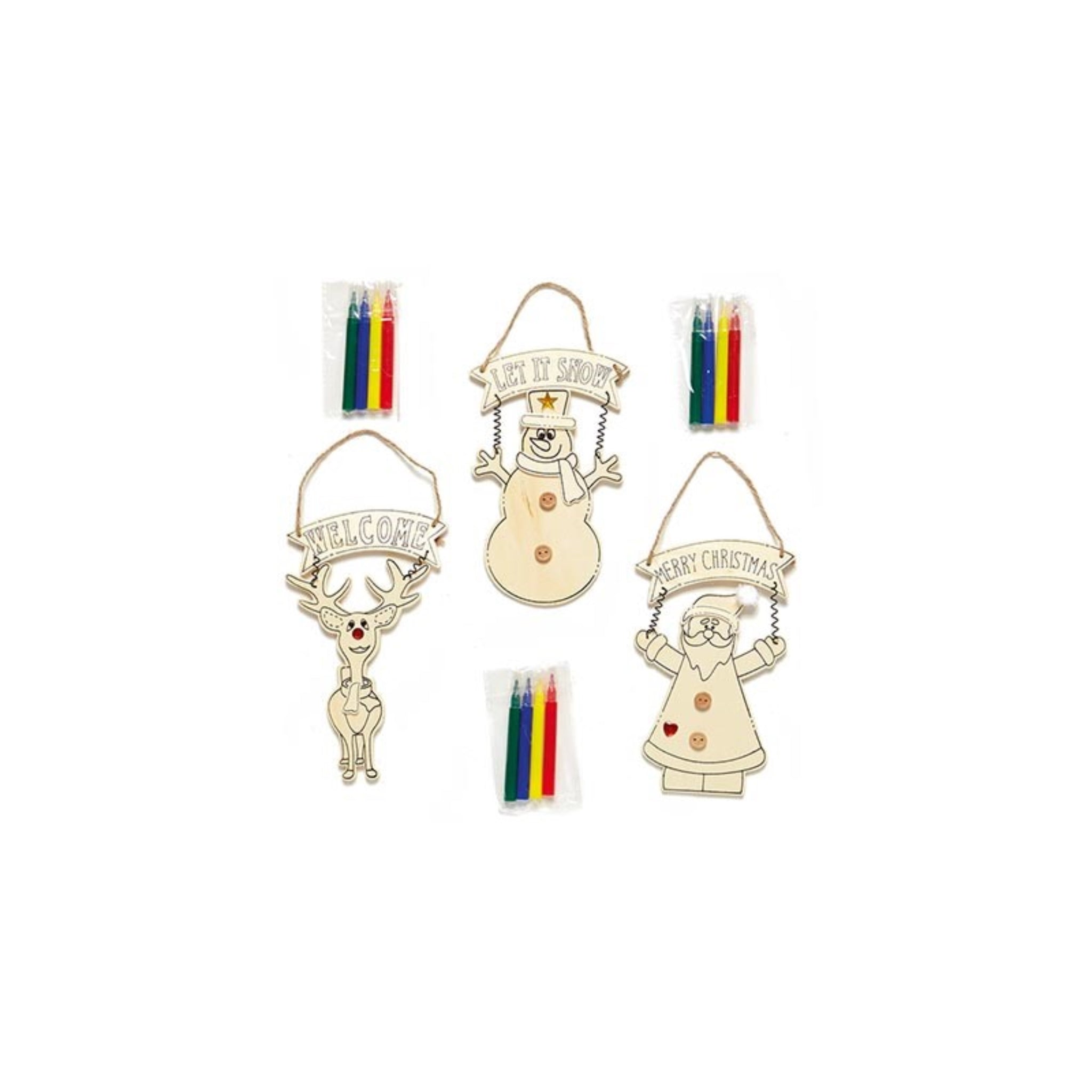 18cm Colour Your Own Ornaments 3 Asst Santa-Snowman-Reindeer